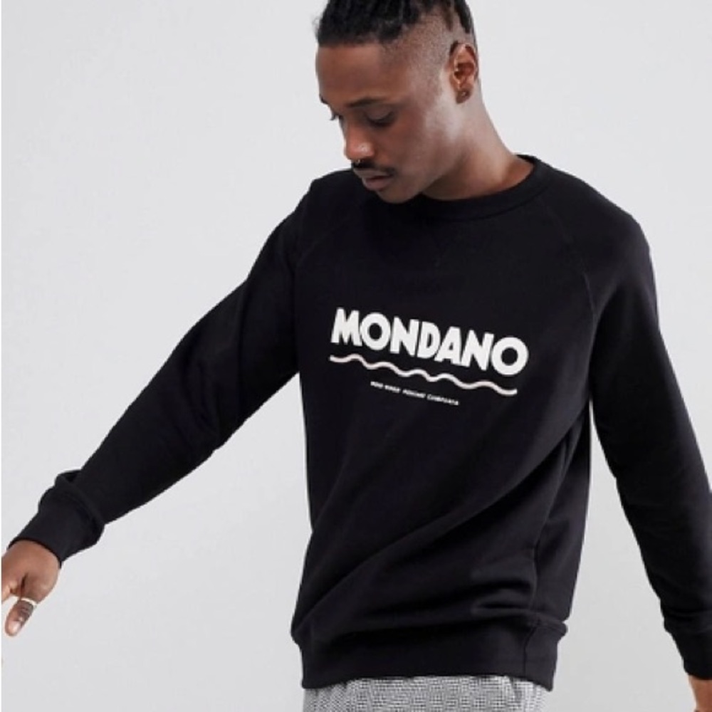 Wood Wood Black Large Logo Crewneck Sweater